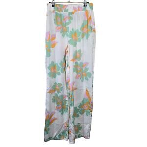 Baevely Women's Floral Satin Pants Beach Cruise Vacation Multicolor Size Medium